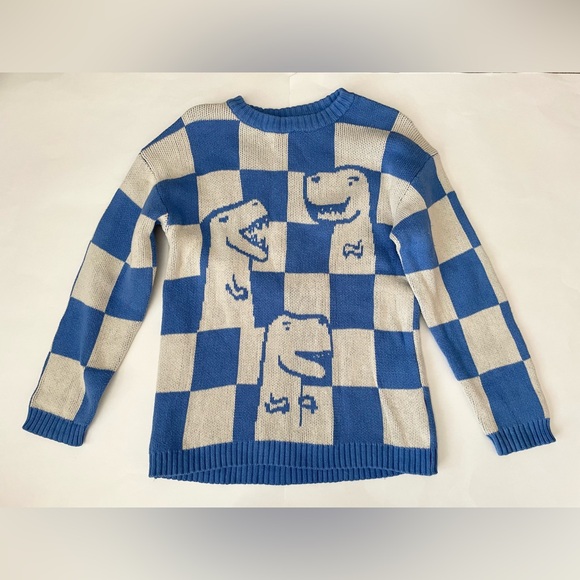 H&M Other - H&M Blue & Cream Checkered Dinosaur Knit Sweater
